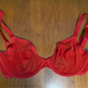 CUUP Sheer Red Mesh Bra 30G Plunge Size Adjustable Straps